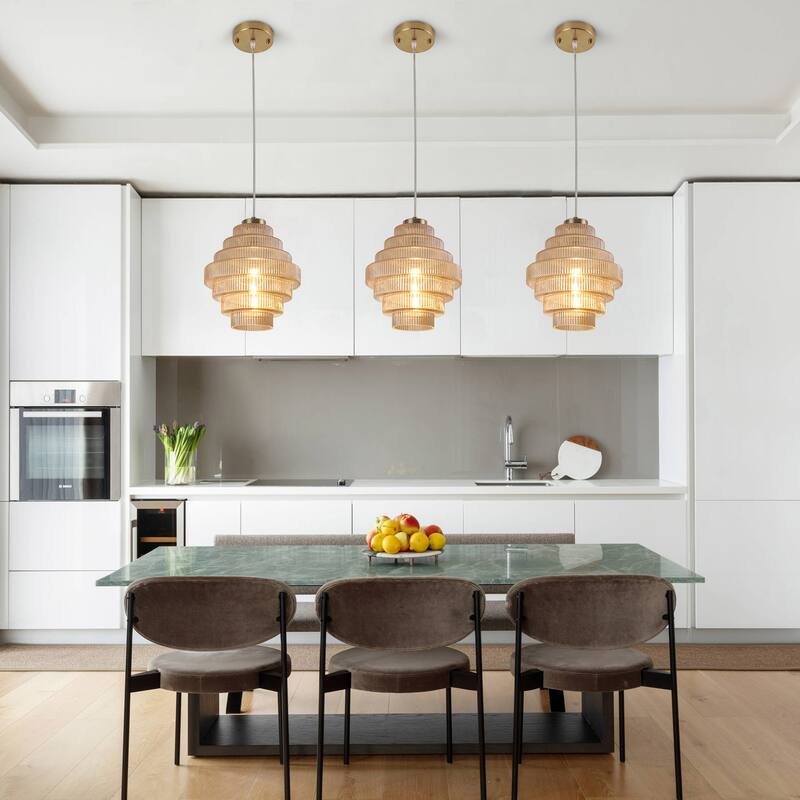 1-Light Metal Hanging Ceiling Kitchen Pendant Light Island Chandelier Fixture with Glass Shade for Dining Room
