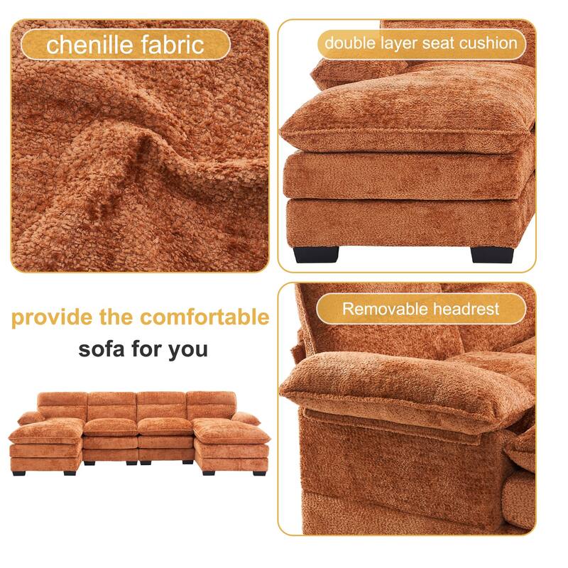 Oversized Modular Sectional Sofa, 111.8" U Shaped Couch with Movable Ottoman,Large 6 Seater Corner Sofa for Living Room