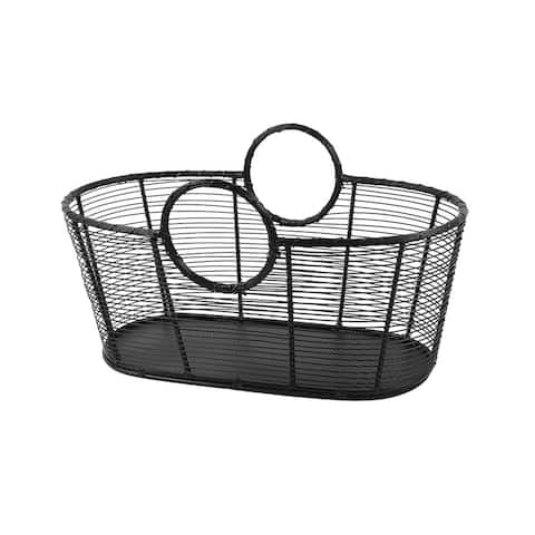 Achla Designs Small Hand-Woven Steel Harvest Basket, 23 Inch Long, Black Powder Coat Finish - 23"