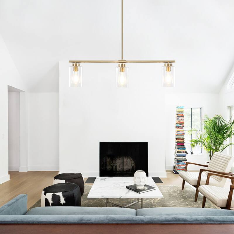 Modern Linear Ceiling Hanging Pendant Light With Adjustable Height for Living Room, Foyer