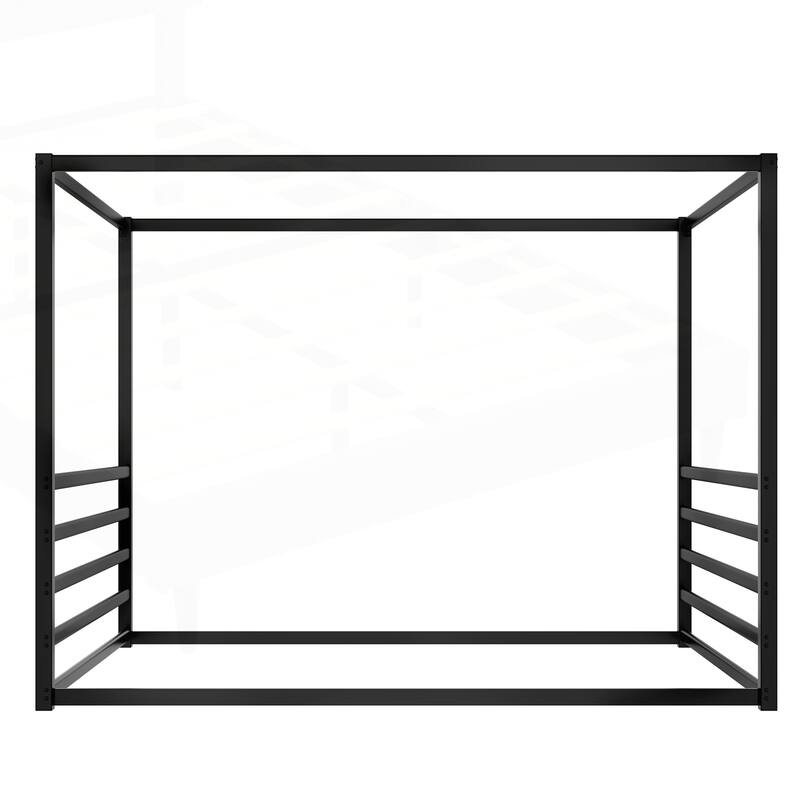 Modern Iron Double-Size Floor Bed with Multi-Functional Guardrails and Stable Structure