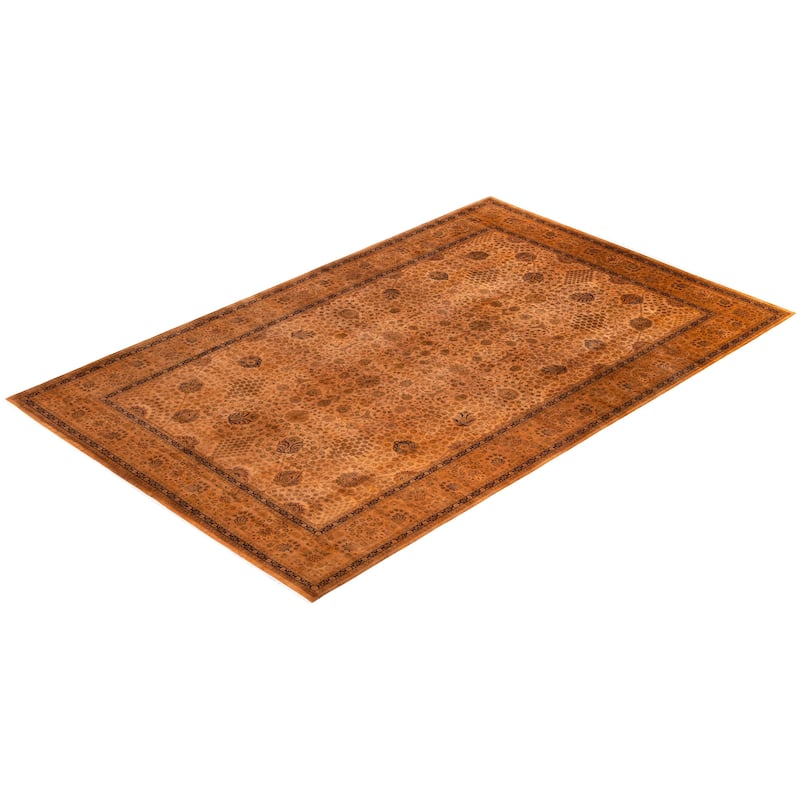 Overton Handknotted Wool Vintage Inspired Contemporary Overdyed Brown Area Rug - 15' 9" x 10' 2"