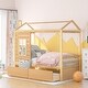 preview thumbnail 10 of 25, Twin Size House Bed with Two Drawers & Guardrail Natural