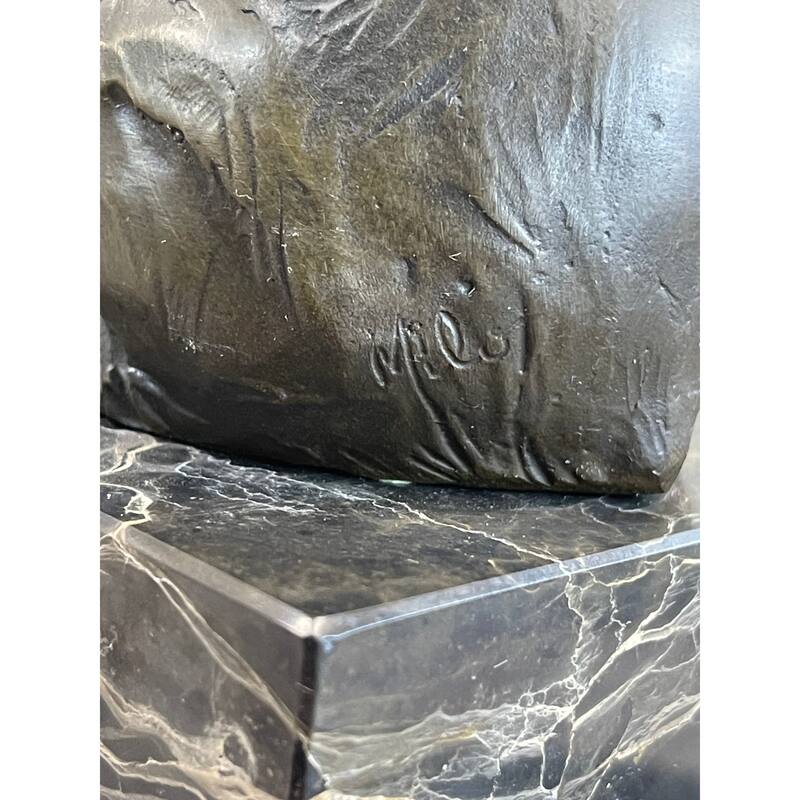 Handmade Signed Sitting Polar Bronze Bookend Book End Marble Sculpture Statue