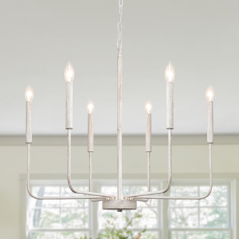 Modern 6-Light Candle Chandelier Classic Ceiling Light for Dining Room Kitchen Island - N/A - Distressed Vintage White