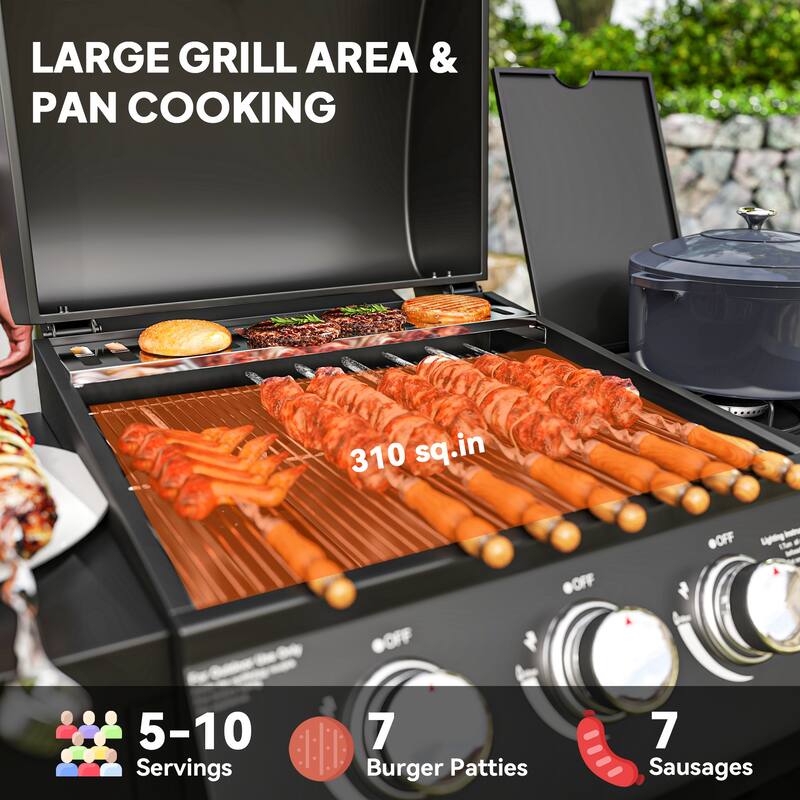 3-in-1 BBQ Grill, Smoker & Fire Pit with Two-Tier Cooking Thermometer and Adjustable Vents - 48”L x 22.8”W x 43.3”H