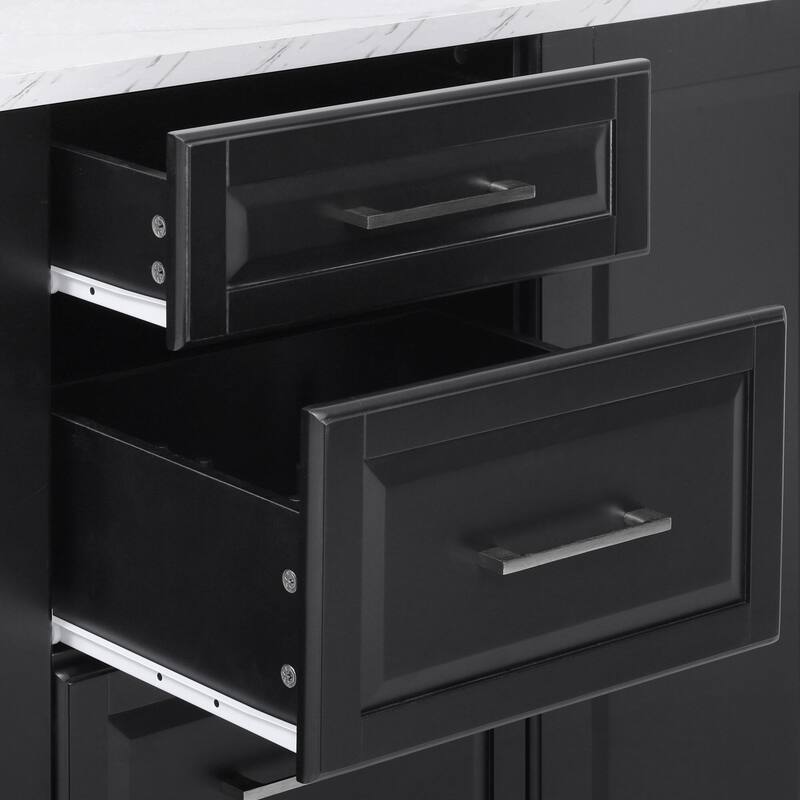 50.7" Kitchen Island with Drop Leaf, Pull Out Cabinet Organizer, Rolling Wheels, Trash Bin and 2 Drawers