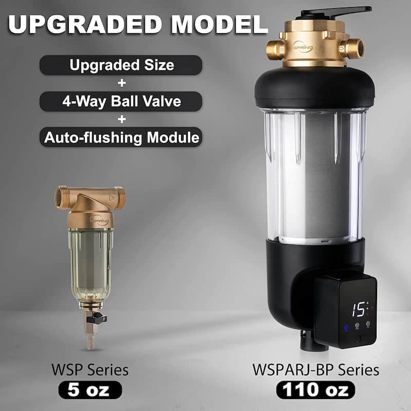 iSpring WSP50ARJ-BP NSF Certified Spin-Down Sediment Water Filter w/ Bypass, 50 Microns, 4 Modes, Touch-Screen Flushing Module