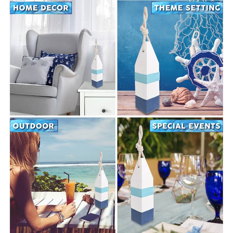 CoTa Global Blue Mist Buoy Nautical Decor with Rope Hanger - 10.5 Inch
