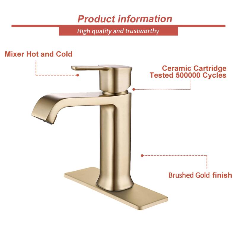 Bathroom Single Handle Faucet Pop Up Drain Gold