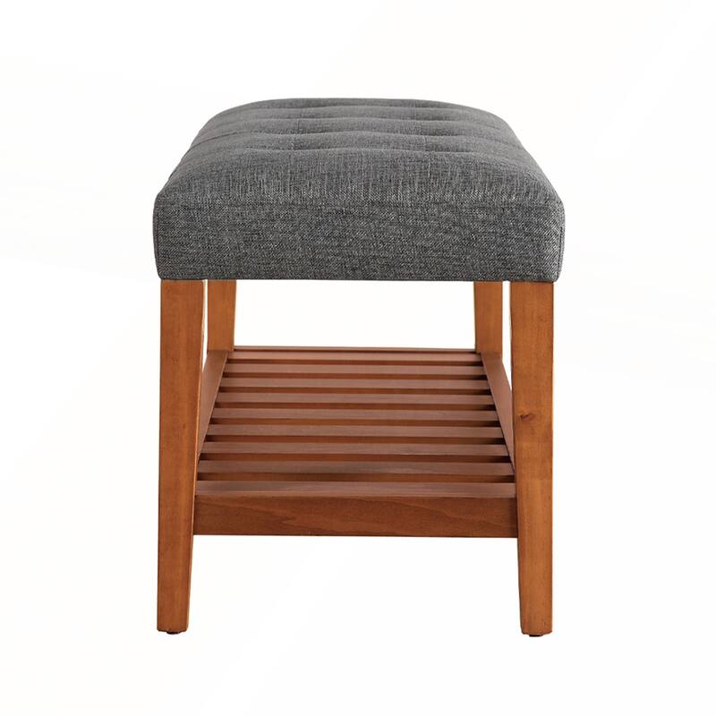 Fabric Upholstered Bench with Open Storage
