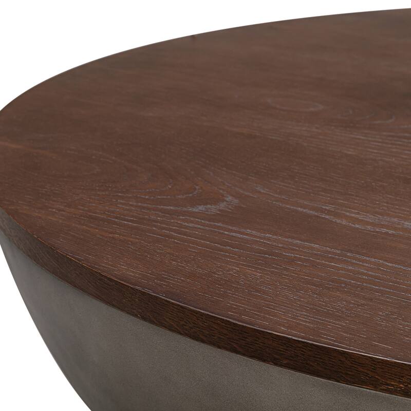 HomeRoots 48" Brown And Gray Solid Wood And Concrete Round Coffee Table - 48' X '15' X '48
