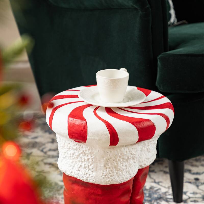 Glitzhome 14.5"H Christmas MGO Peppermint Boot Stool or Accent Side Table