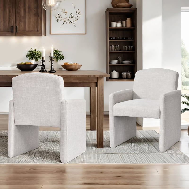 Couture 23.5" W Upholstered Square Arm Dining chairs - Set of 2 - Linen