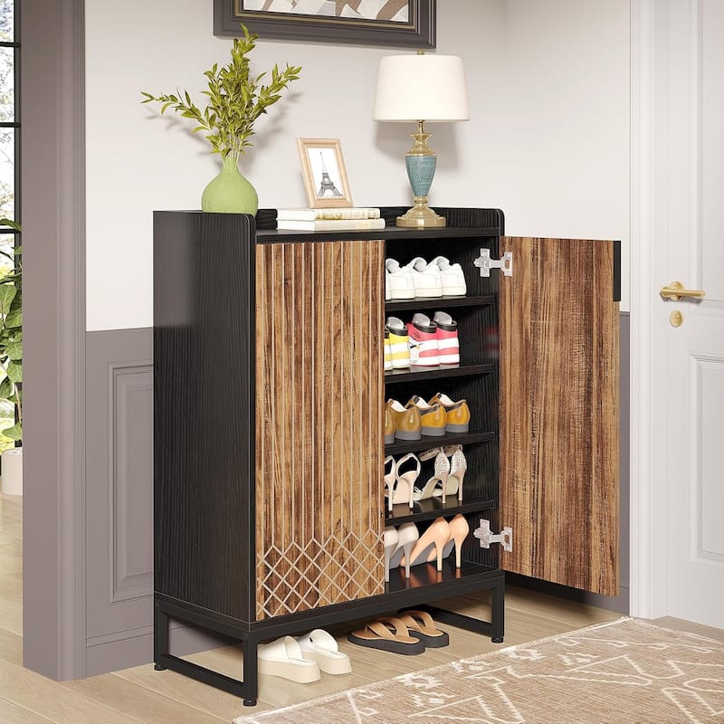25 Pair Shoe Storage Cabinets with Doors for Bedroom Hallway Living Room - Black and Brown