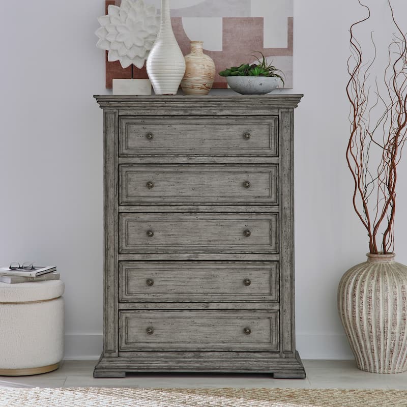 Liberty Furniture Big Valley Graystone Panel Bed, Dresser & Mirror, Chest - King or Queen