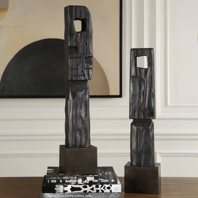 Uttermost Cipher Black Wood Totems Set/2 - 5.125"W x 4.5"D x 27.25"H