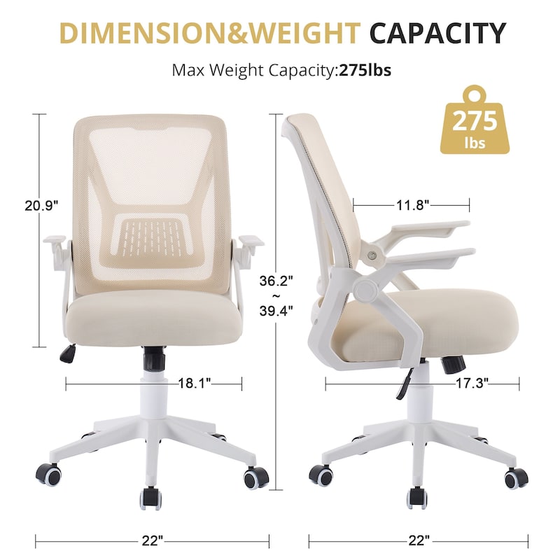 VECELO Translucent Mesh Office Chair with 360° Swivel Adjustable Height 90° Lifting Armrests for Home Office & Gaming Chair