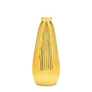 Ribbed Metallic Ceramic Vase 11.5"H