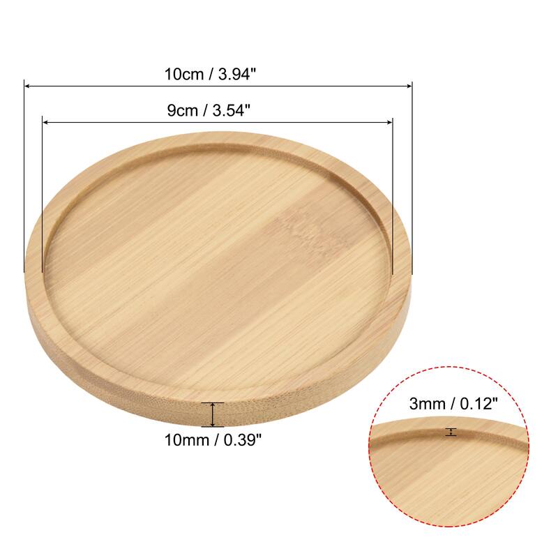 Plant Pot Saucers OD Bamboo Round Flower Drip Trays for Indoors - 10cm