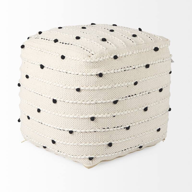 Mercana "Amaira" Cream / Black / White Patterned Wool & Cotton Square Pouf
