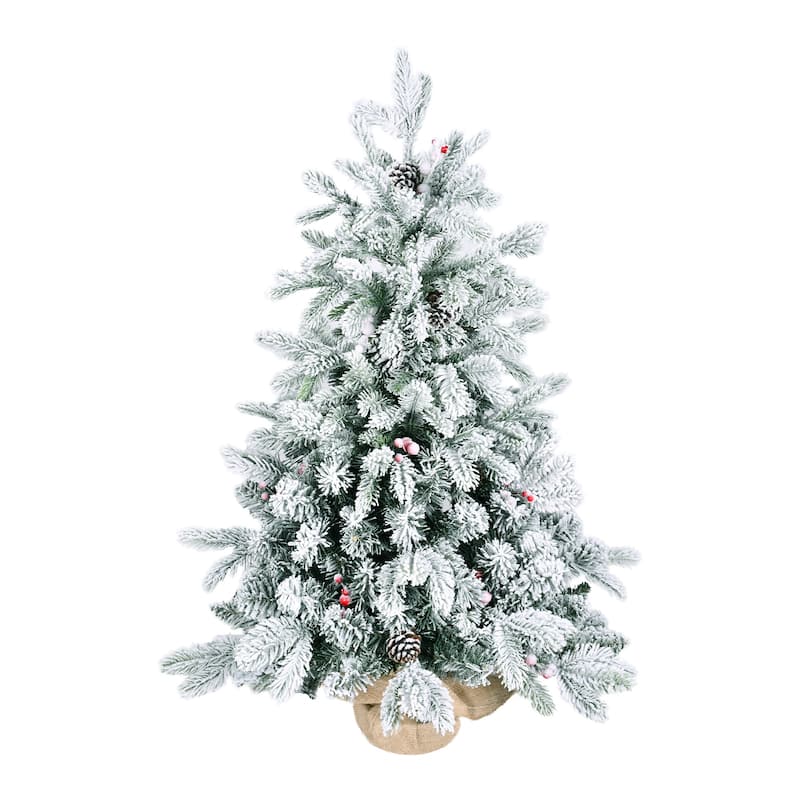3ft Flocked Tabletop Christmas Tree With 355 Tips,Snowy Pe/Pvc Branches-Small Decorative Tree