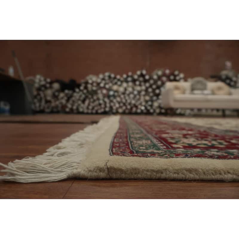 Hand Knotted Oriental 100% Wool Carpet Traditional All-Over Beige & Ivories Kashan Area Rug - 9' 10'' X 7' 11''