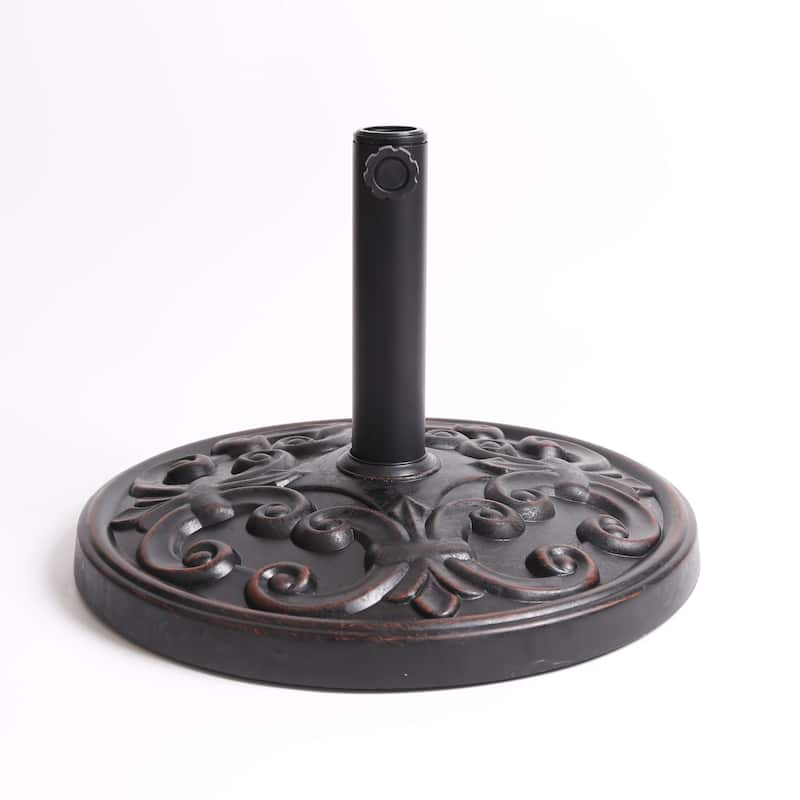 Roomfitters Gobi Resin Outdoor Umbrella Base with Scroll Pattern, Weather Resistant Bronze Finish
