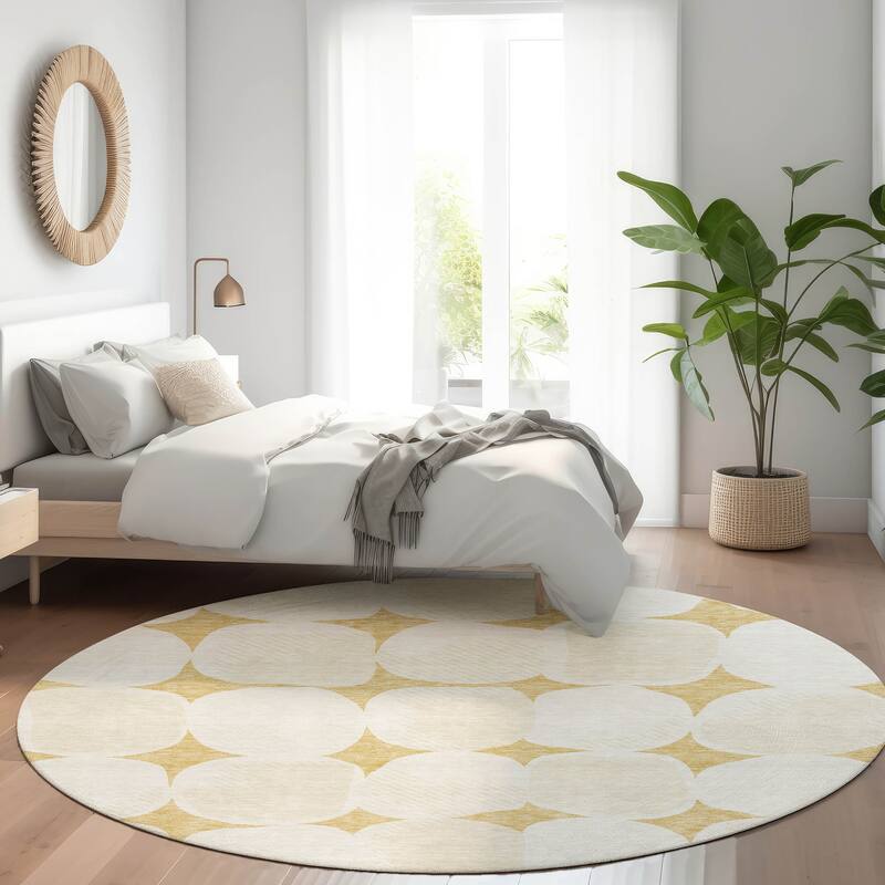 Premium Washable Super Soft Mid Century Modern Mayfield Rug - Gold - 8' x 8'
