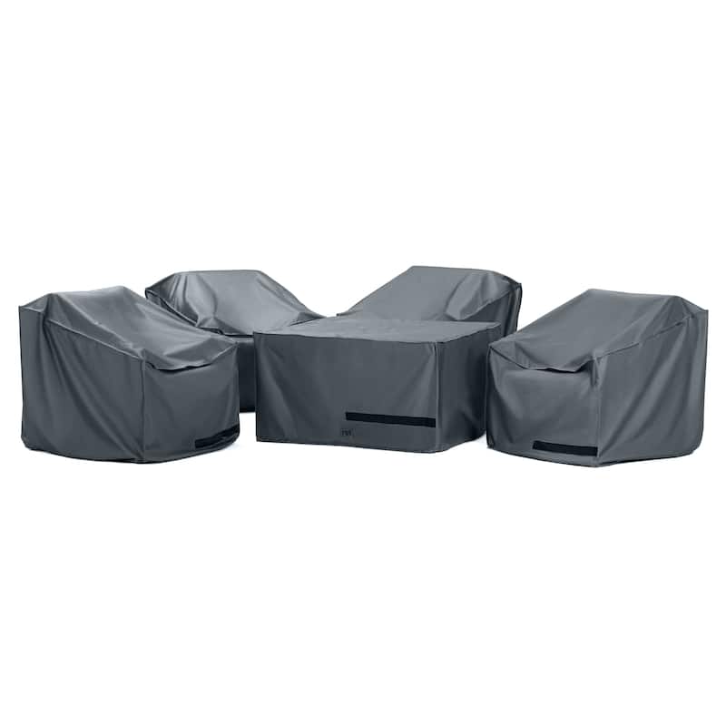 Deco 5 Piece Polyester Outdoor Patio Fire Chat Deluxe Furniture Cover - Grey