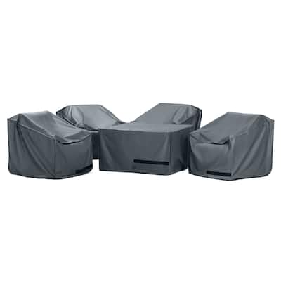 Deco 5 Piece Polyester Outdoor Patio Fire Chat Deluxe Furniture Cover - Grey