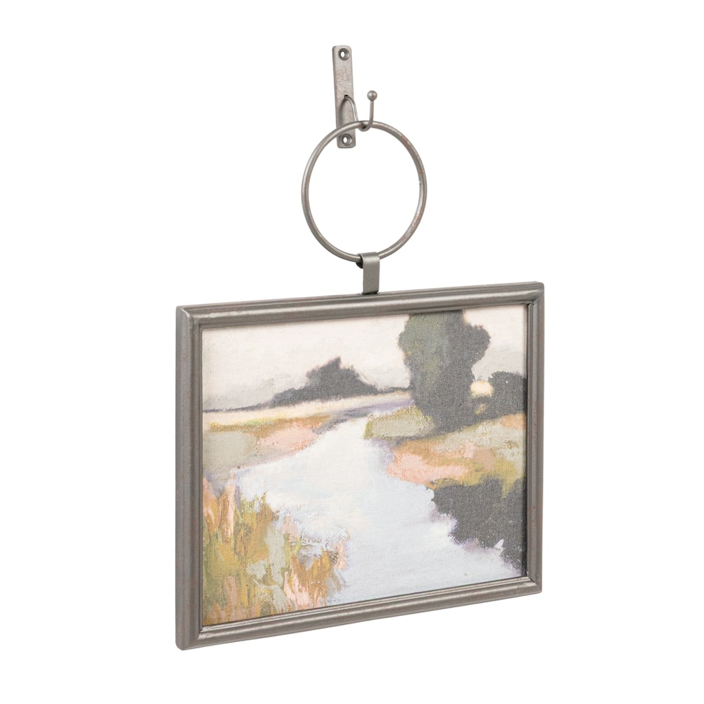 Modern Metal Framed Landscape Wall Art with Hanging Bracket