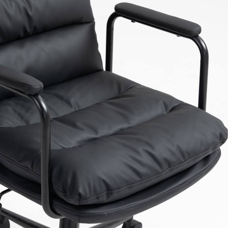 Mid-back Home Office Chair PU Leather Computer Chair with Padded Armrests Tilted and Wheels, for Office