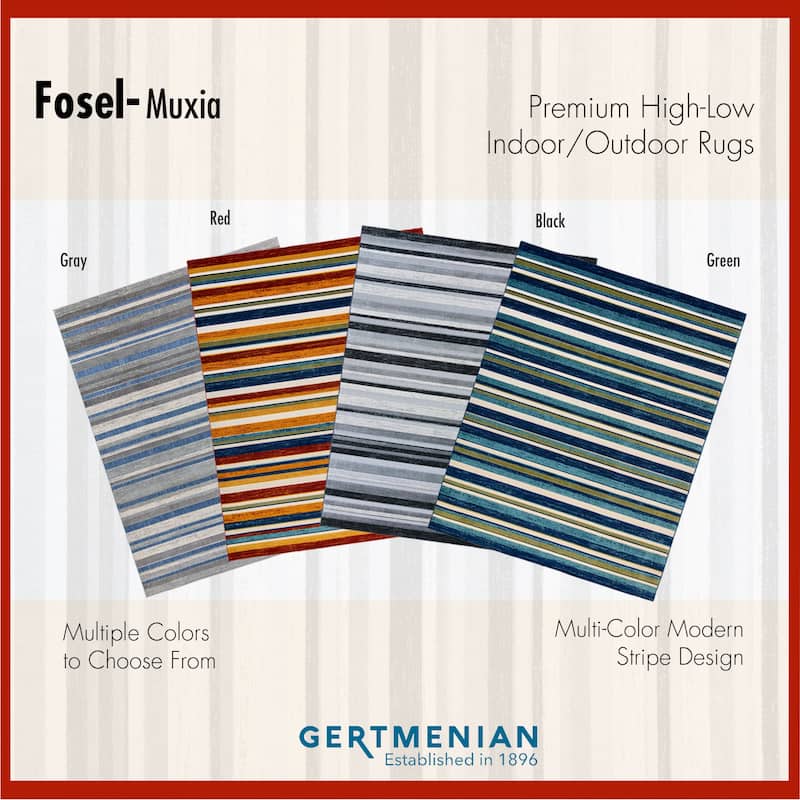 Gertmenian Fosel Muxia Red Multi Modern Stripe High-Low Indoor/ Outdoor Area Rug
