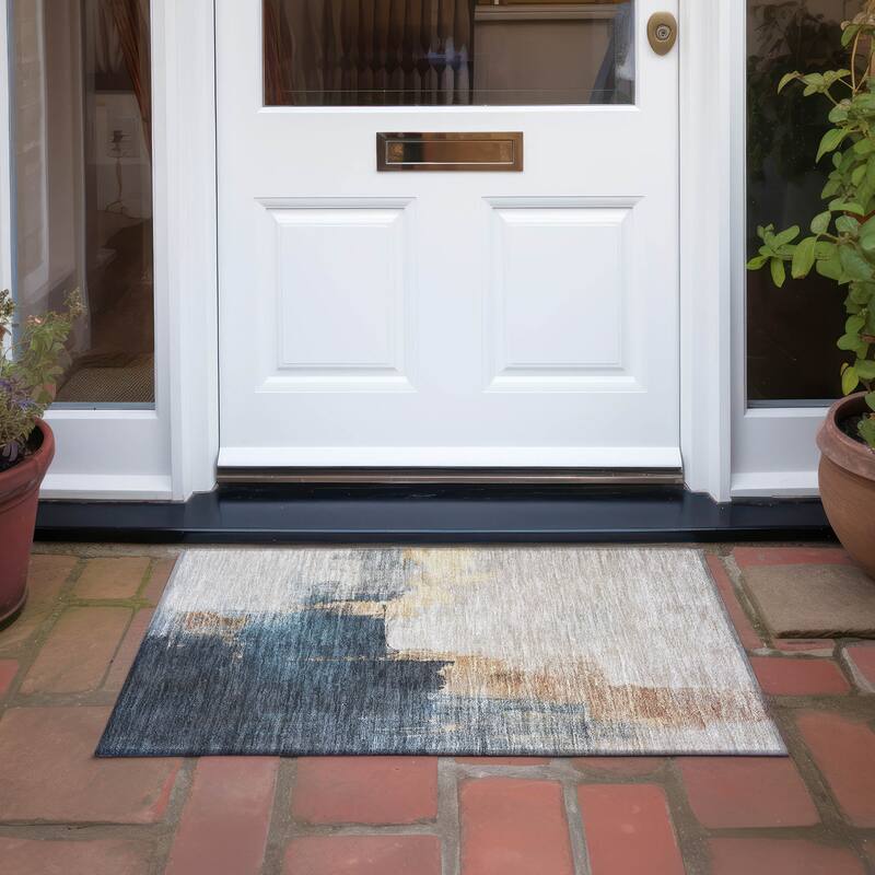 Machine Washable Indoor/ Outdoor Abstract Chantille Rug