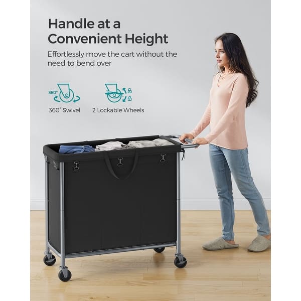 Raybee 3 Section Rolling Laundry Sorter - 200L Capacity Hamper Cart With Shelf & Lockable Wheels