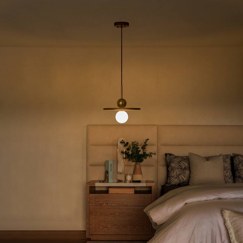 Modern Walnut Flying Saucer Pendant Light for Kitchen Island Lighting - Dia.12-in