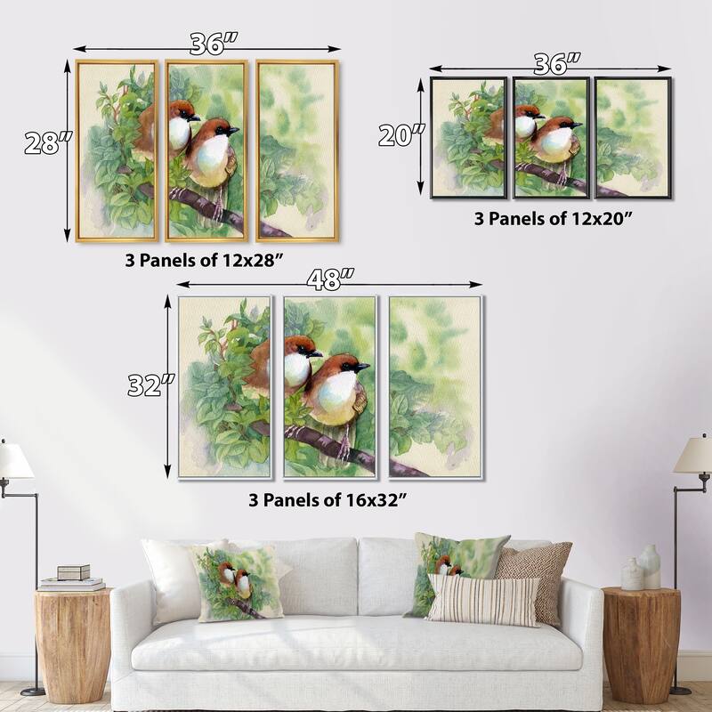 Designart "Birds Of Spring" Traditional Framed Art Set of 3 4 Colors
