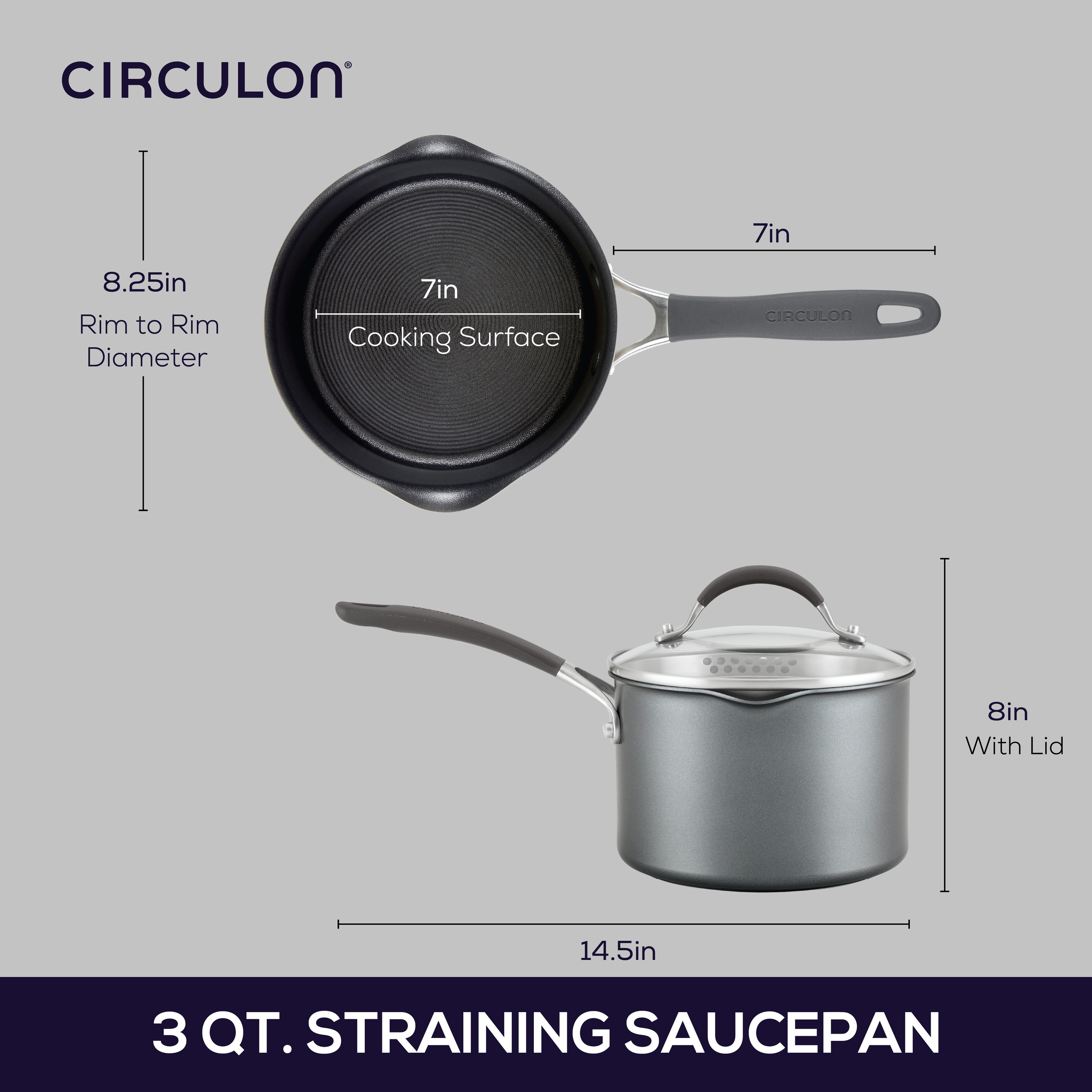 Circulon A1 Series ScratchDefense Nonstick Induction Straining Sauce Pan with Lid, 2qt, Graphite