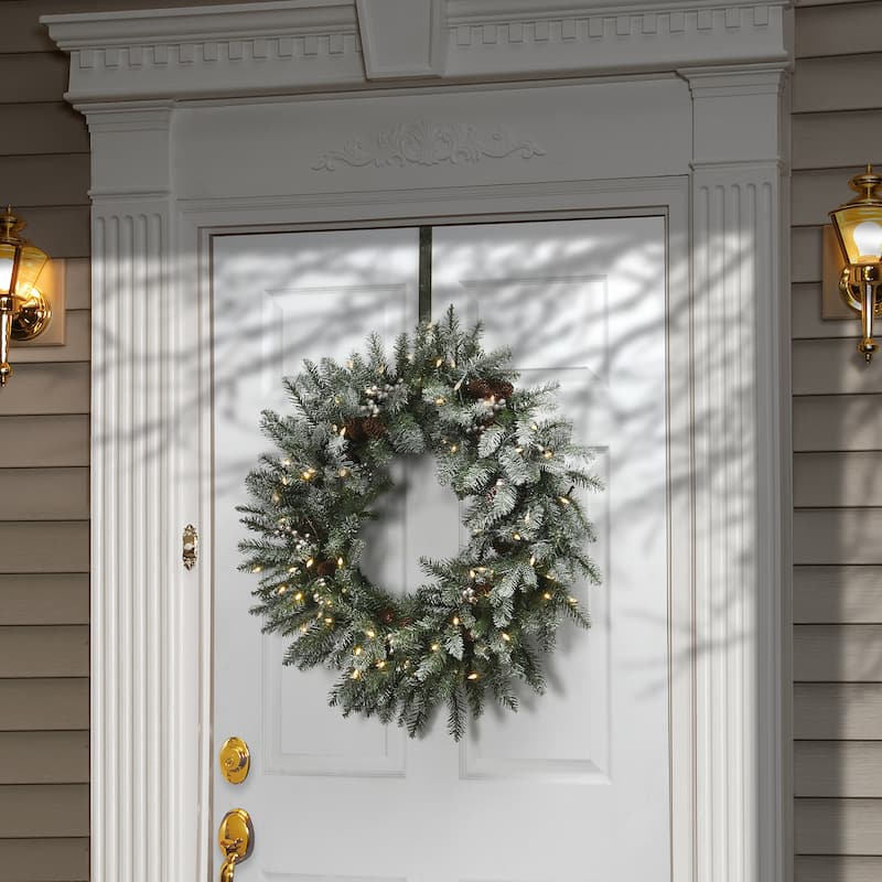 National Tree Company 30 in. Feel Real Snowy Morgan Spruce Wreath with Twinkly LED Lights - 30 in