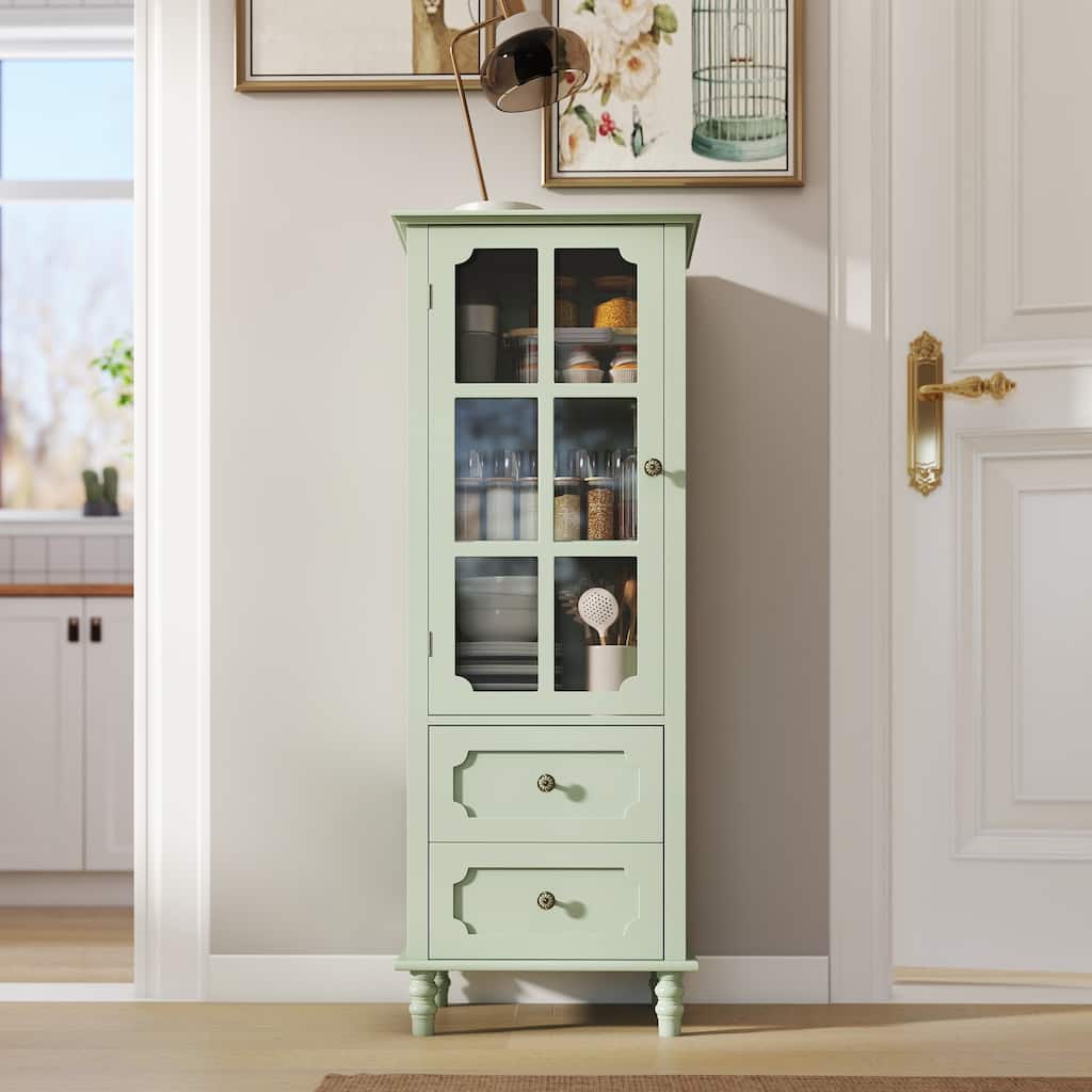 Minimalist Sideboard with Glass Doors & 2 Drawers, Modern Buffet Cabinet for Dining Room and Living Room