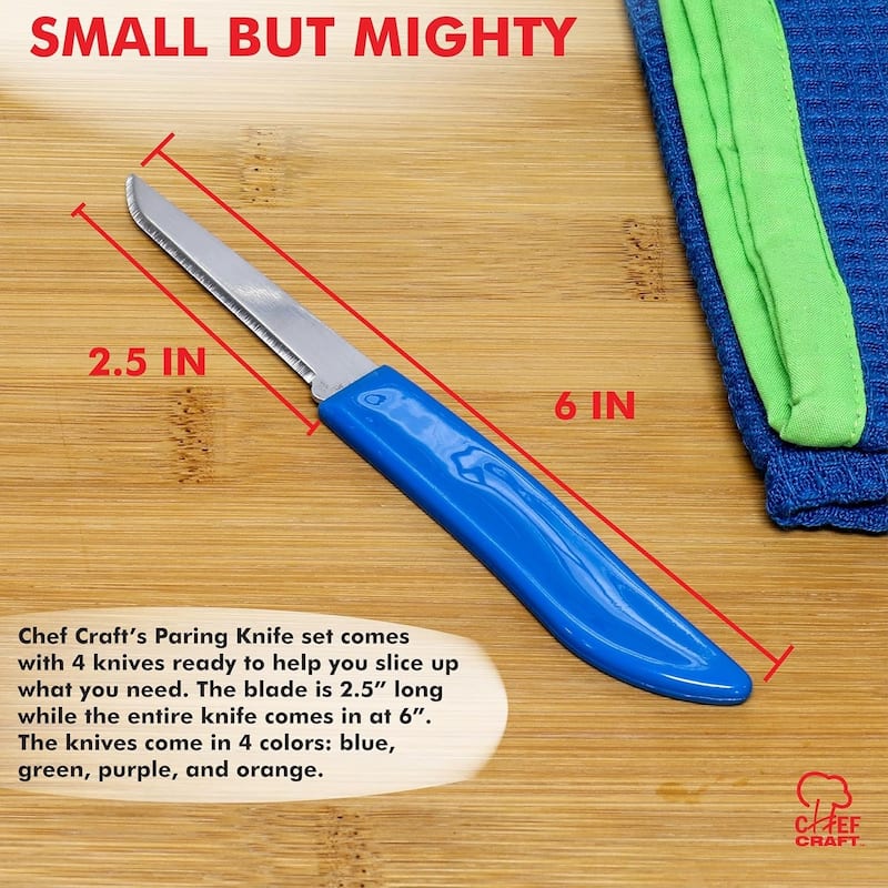 Chef Craft 4pc Stainless Steel Blade Colorful Paring Knives Set
