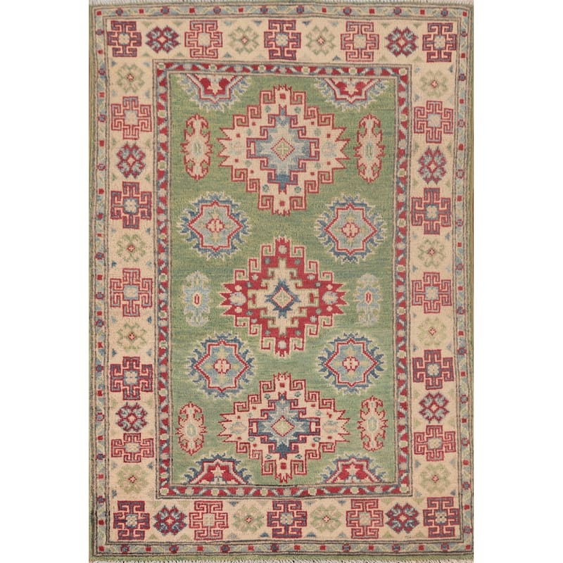 Green Kazak Oriental Foyer Rug Handmade Wool Carpet - 2'9" x 4'3"