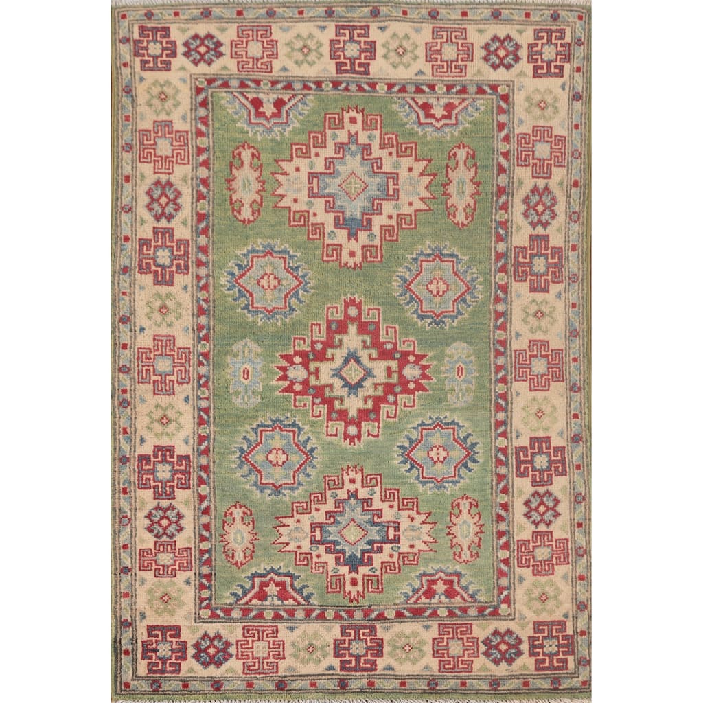 Green Kazak Oriental Foyer Rug Handmade Wool Carpet - 2'9" x 4'3"