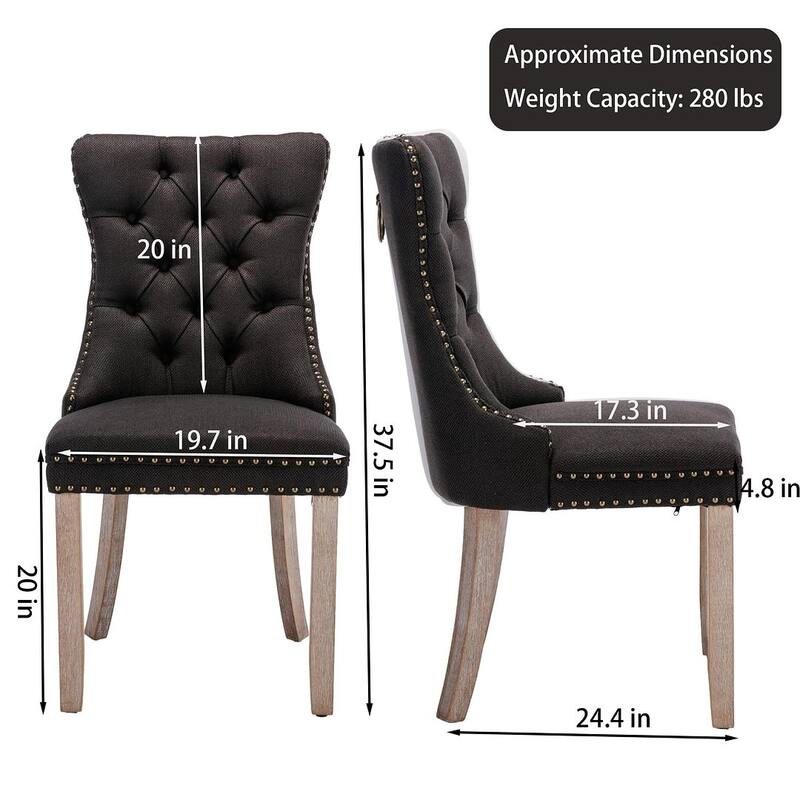 Set of 2 Velvet Dining Chairs,Tufted Solid Wood Armless Chairs Accent Chair with Nailhead Trim and Back Ring Pull