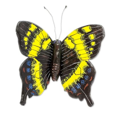 Novica Handmade Yellow Swallowtail Butterfly Ceramic Sculpture