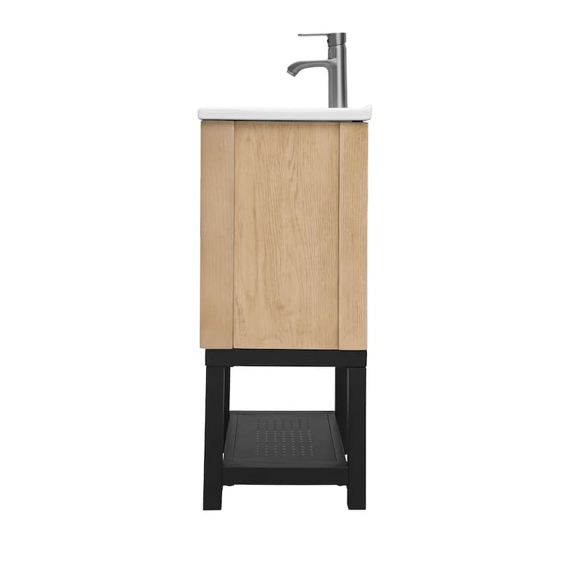 GDFStudio - CompactLine Modern Freestanding Bathroom Vanity with Ceramic Sink and Open Metal Shelf - 20 Inch