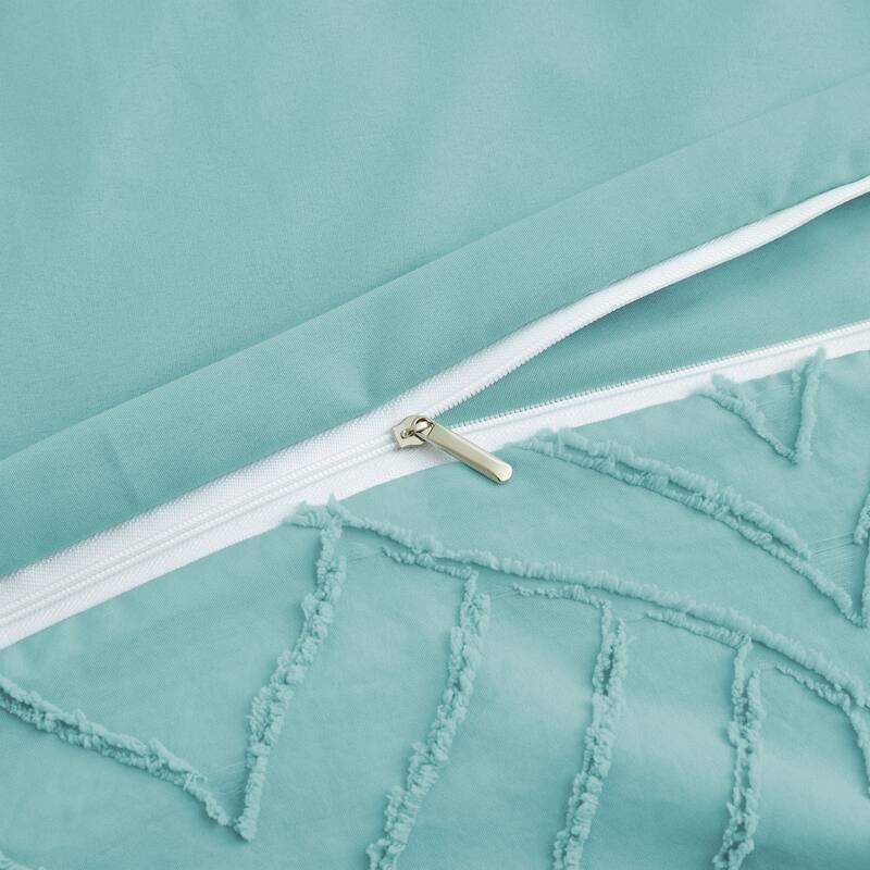 Clipped Jacquard Geometric Duvet Cover & Pillowcase Set - Teal/Leaf - King