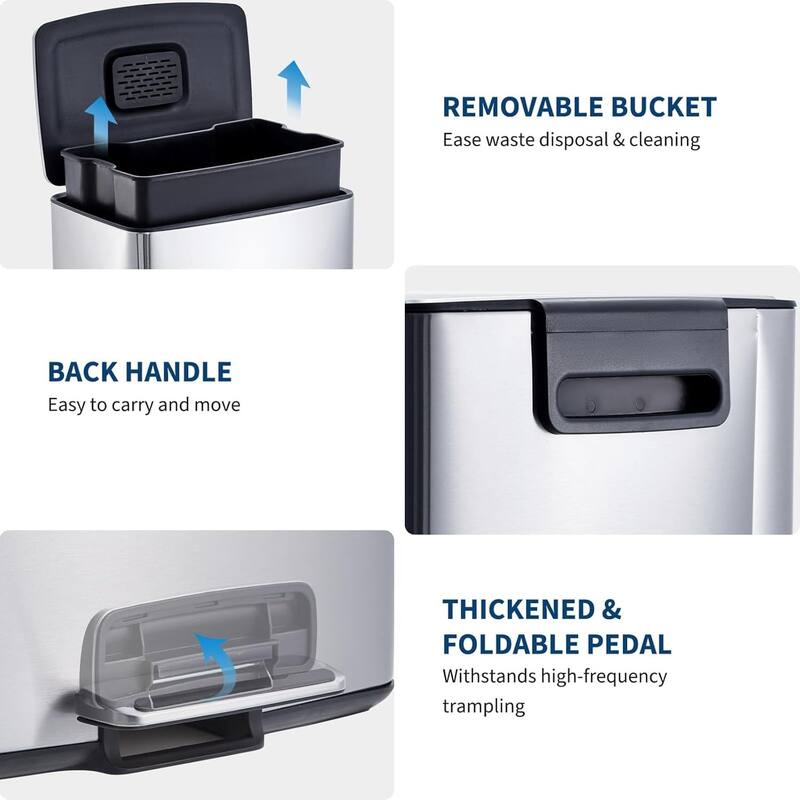 10.6 Gal Kitchen Stainless Steel Step OnTrash Can for Home Office