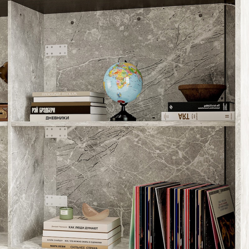Marble Reception Desk LED Lighting L-Shaped Front Counter Storage Shelves Office, Salon, Hotel